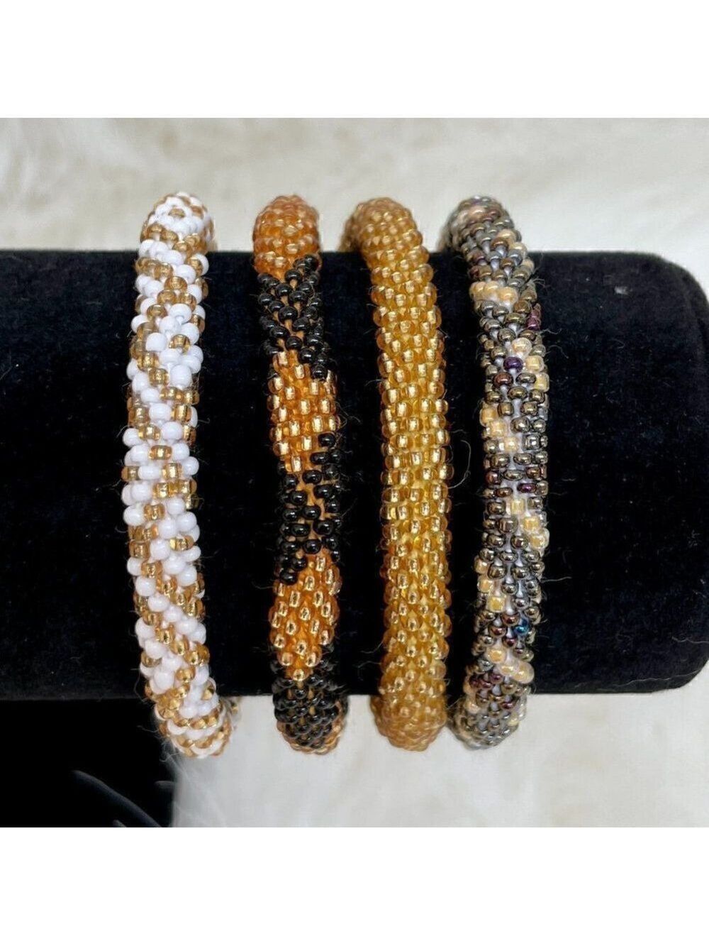 HAND CRAFTED in Nepal Beaded Bracelets (set of 4) GOLD2